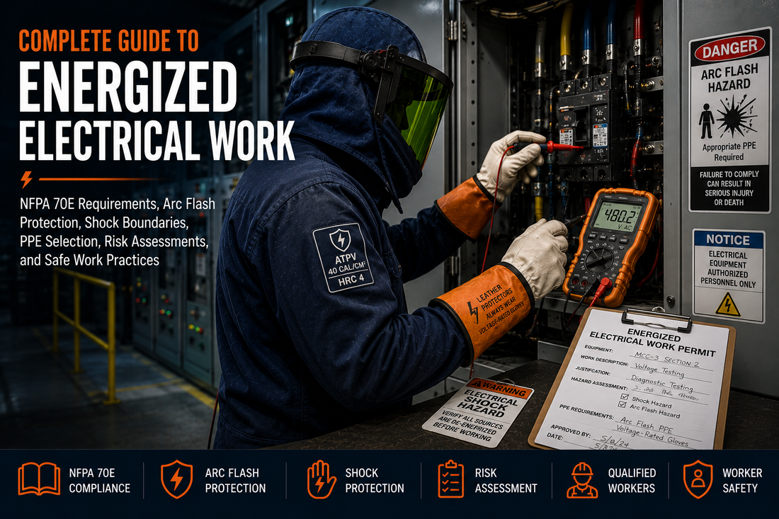 Qualified electrical worker performing energized electrical work on switchgear while wearing arc-rated PPE