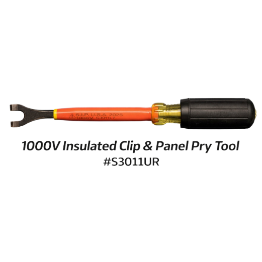 1000V Insulated Clip & Panel Pry Tool with black handle and orange shaft on a white background