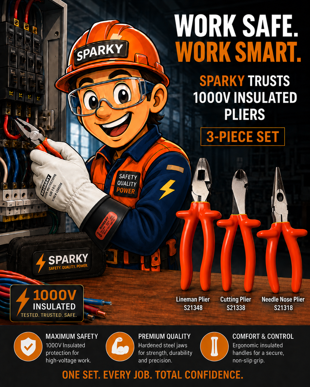 S21003 - Sparky's Power Trio 3-Piece Insulated Plier Set