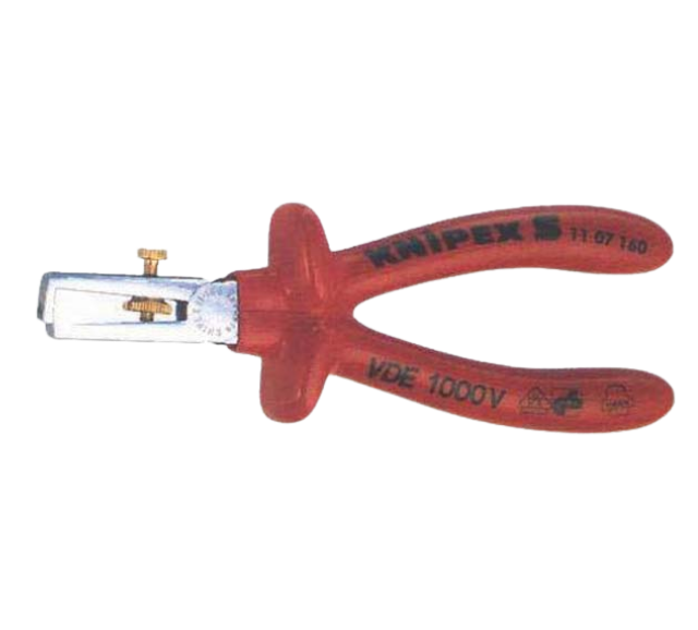 KN1107  Wire Stripper 6-1/4""; incorporates set screw for precise setting of wire diameter size; one-handed adjustment