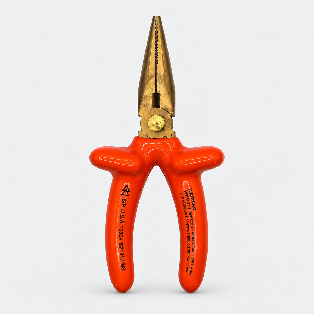 S21317-NS  1000v Insulated Non-Spark Non-Magnetic 7" Long Needle Nose Pliers with Side Cutter